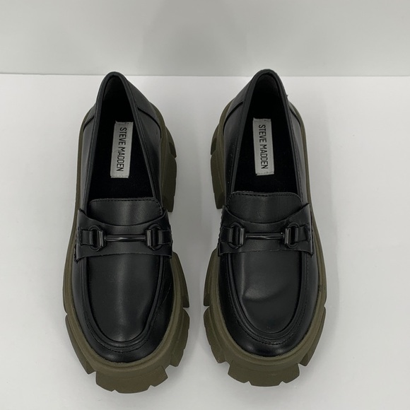 Steve Madden Trifecta loafer shoe black olive green chunky lug sole platform 6.5 - Picture 4 of 6